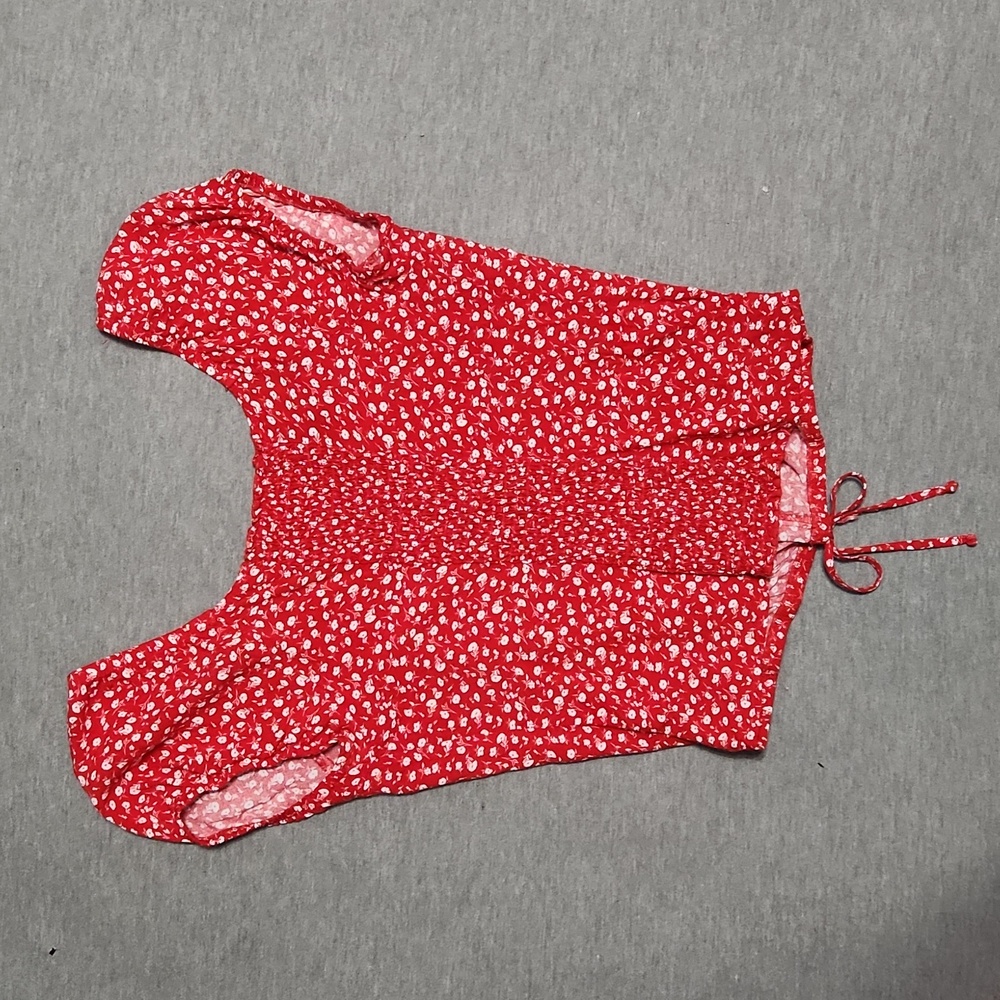 🔴 🆓️ FREE* No Boundaries Floral Crop Puff Sleeve Peasant Blouse Top Shirt - Picture 4 of 11